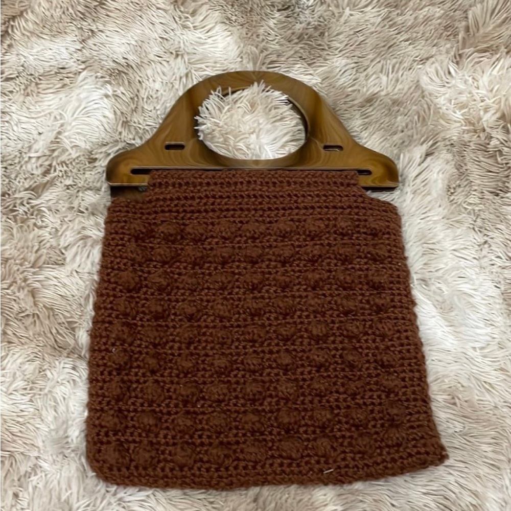 Crocheted plastic tortoise lined  handle bag 12x12